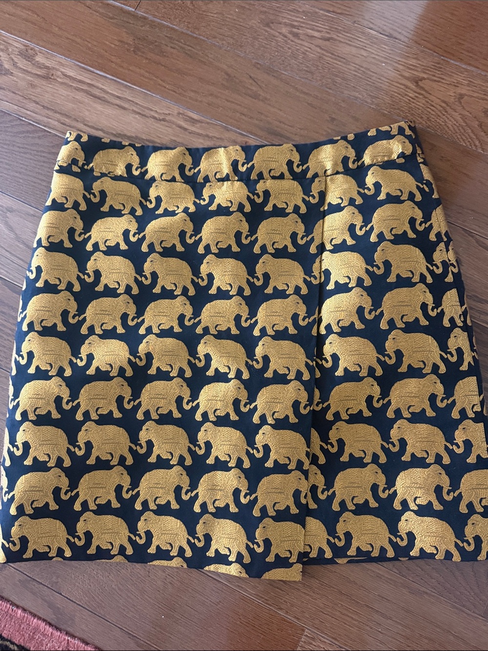 J. Crew Black Mini Skirt with Gold Elephant Jacquard